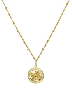 Gold Plated Sterling Silver Cherub Disc Spinner Pendant Necklace