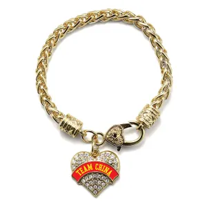 Gold Team China Pave Heart Charm Braided Bracelet