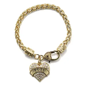 Gold Tutu Pave Heart Charm Braided Bracelet