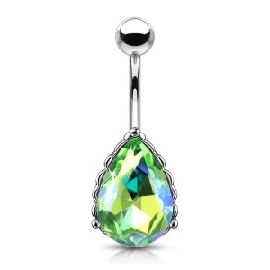 Green Iridescent Tear Drop Belly Ring