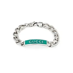 Gucci Sterling Silver and Turquoise Enamel Tag Bracelet