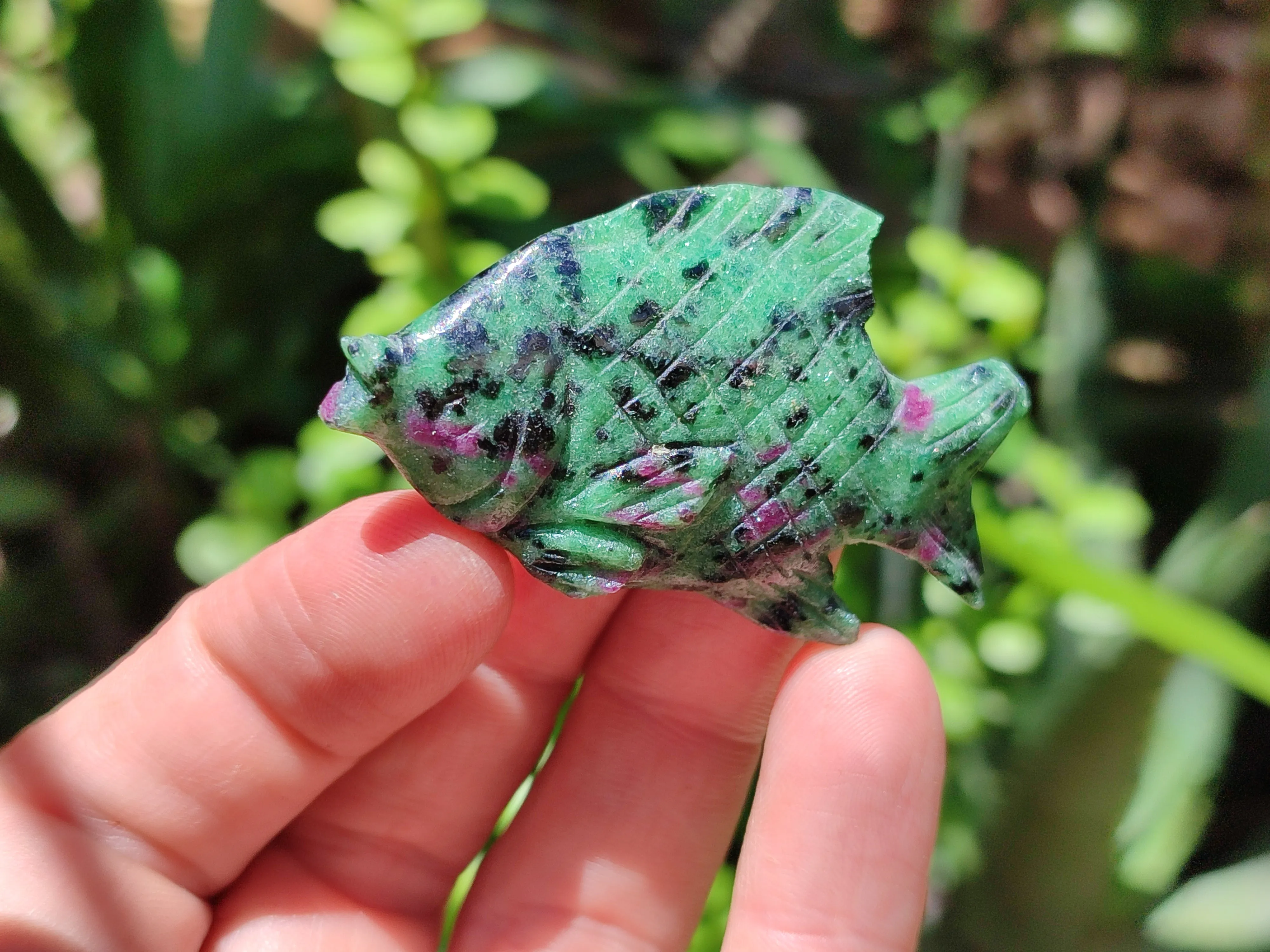 Hand Made Rare Large Fluorescent Ruby Zoisite Angel Fish Carvings - Sold Per Item - From Tanzania