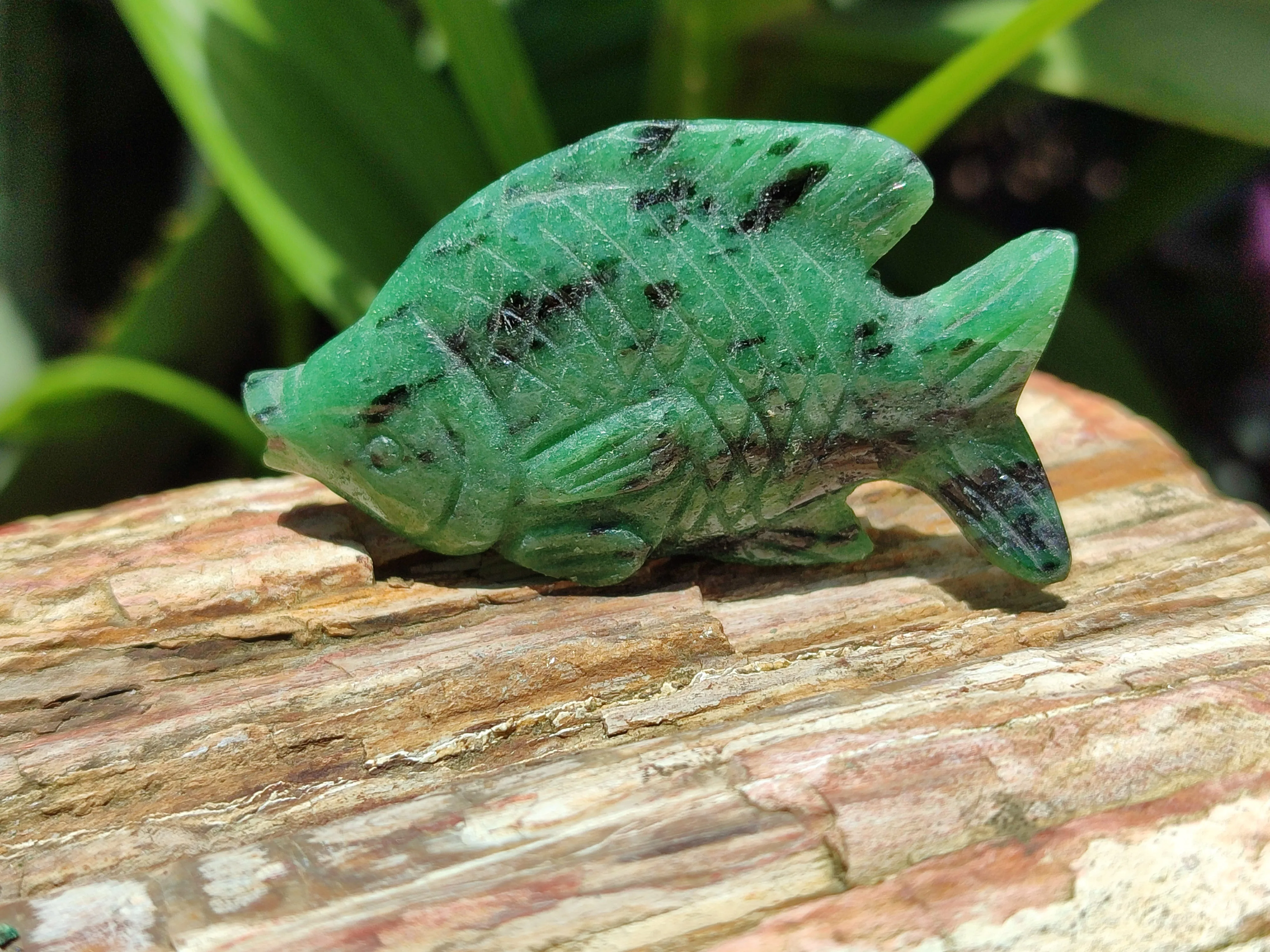 Hand Made Rare Large Fluorescent Ruby Zoisite Angel Fish Carvings - Sold Per Item - From Tanzania