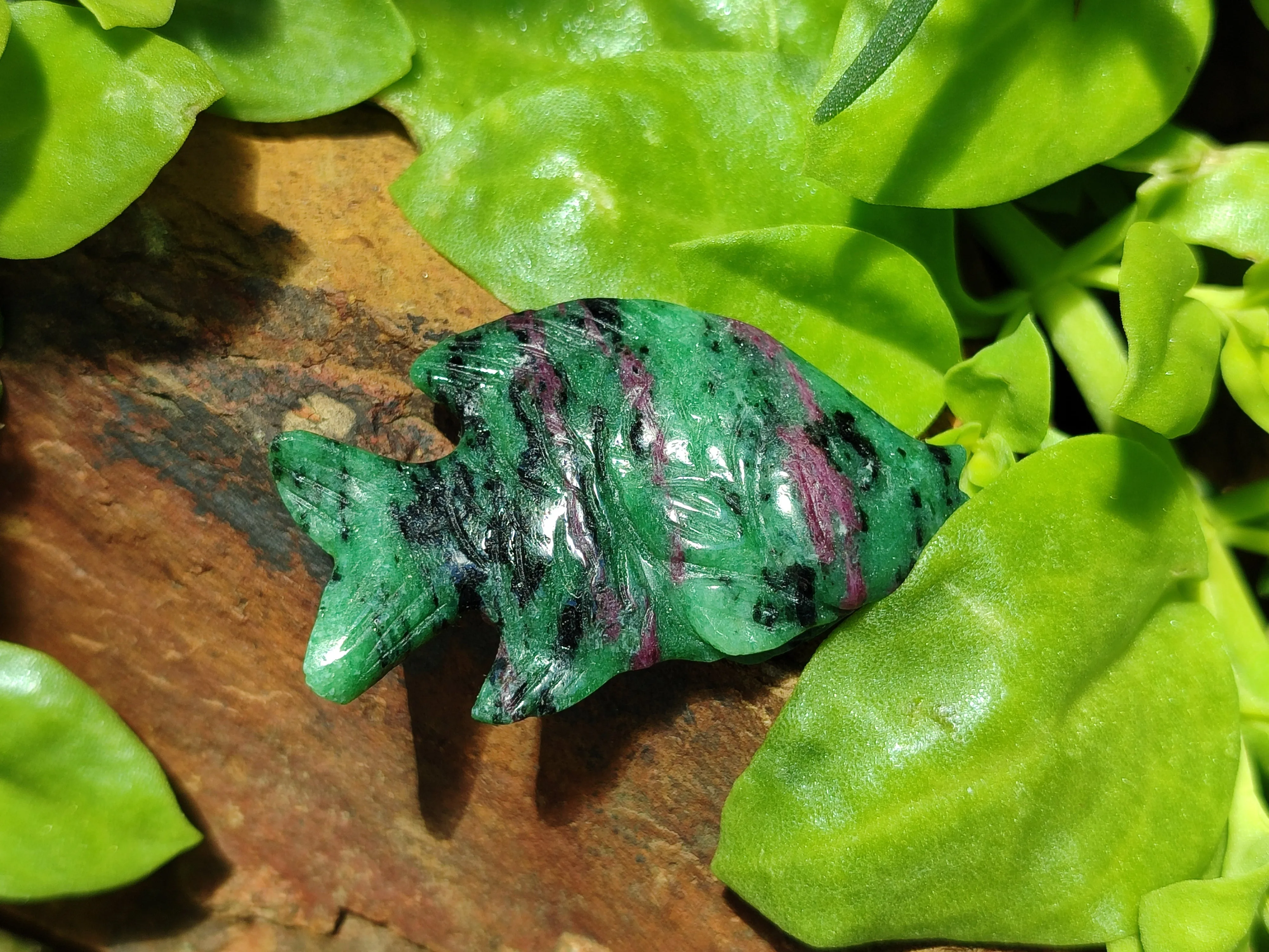 Hand Made Rare Large Fluorescent Ruby Zoisite Angel Fish Carvings - Sold Per Item - From Tanzania