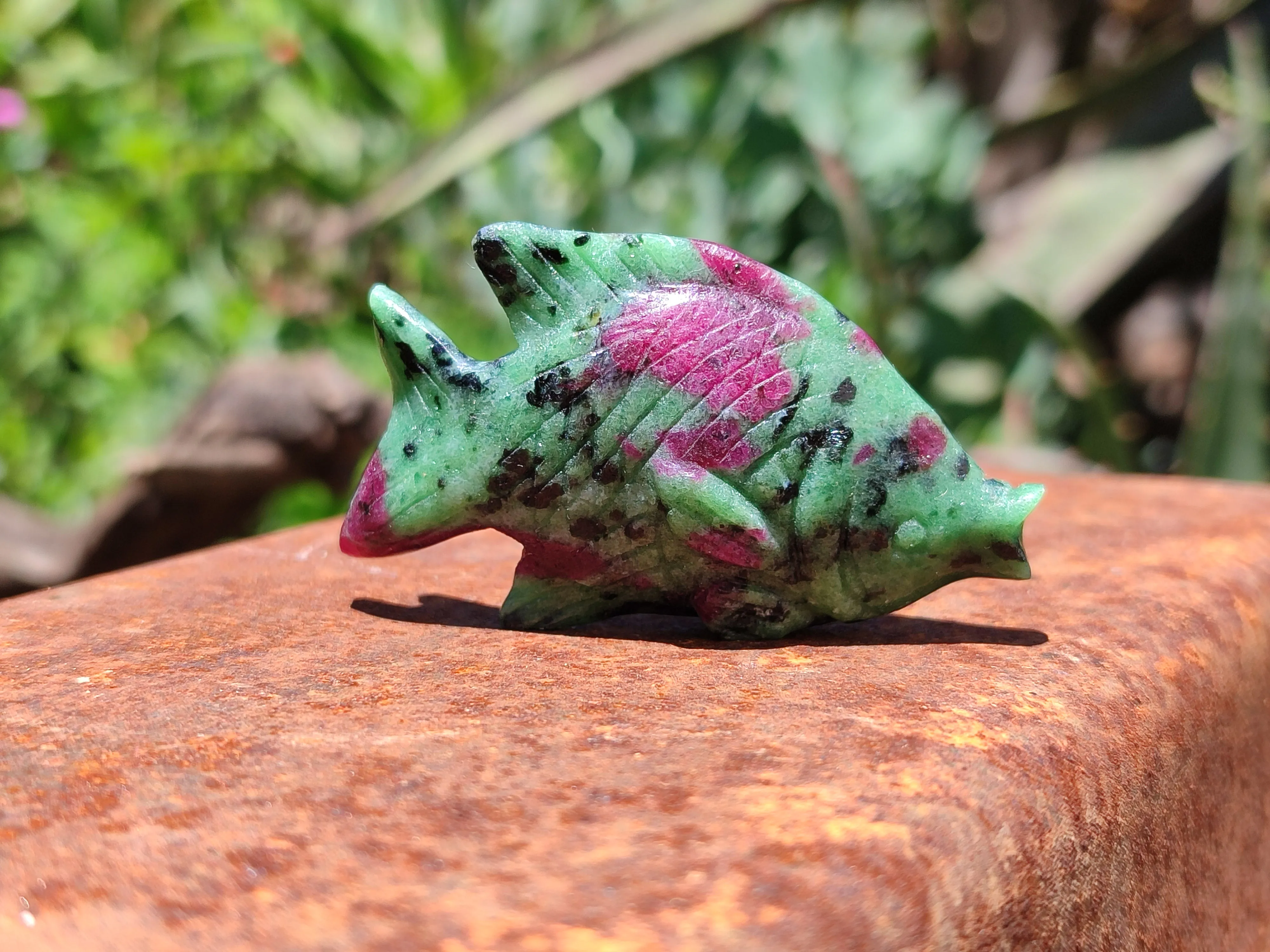 Hand Made Rare Large Fluorescent Ruby Zoisite Angel Fish Carvings - Sold Per Item - From Tanzania