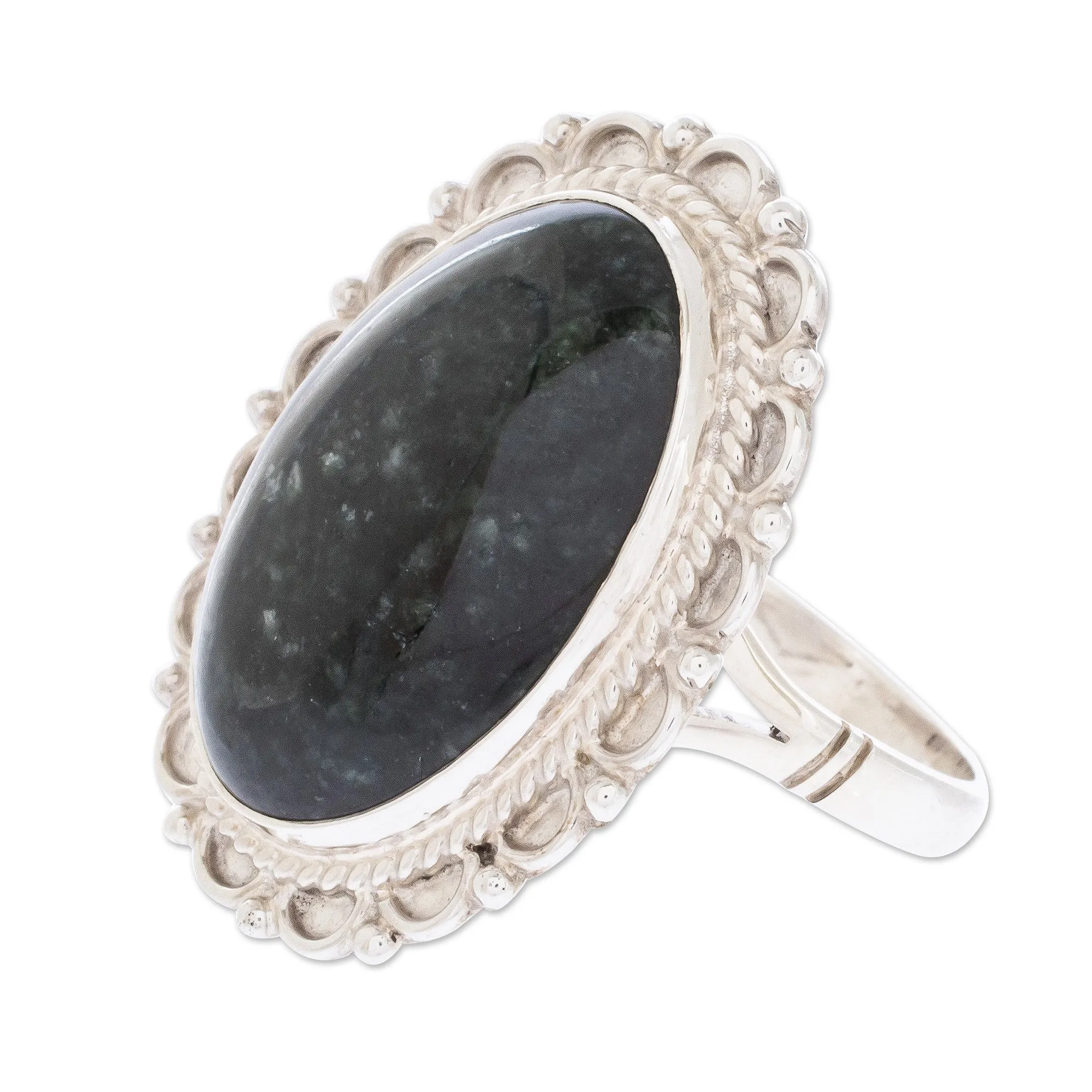 Handcrafted Sterling Silver Jade Cocktail Ring - Dark Green Forest Princess | NOVICA