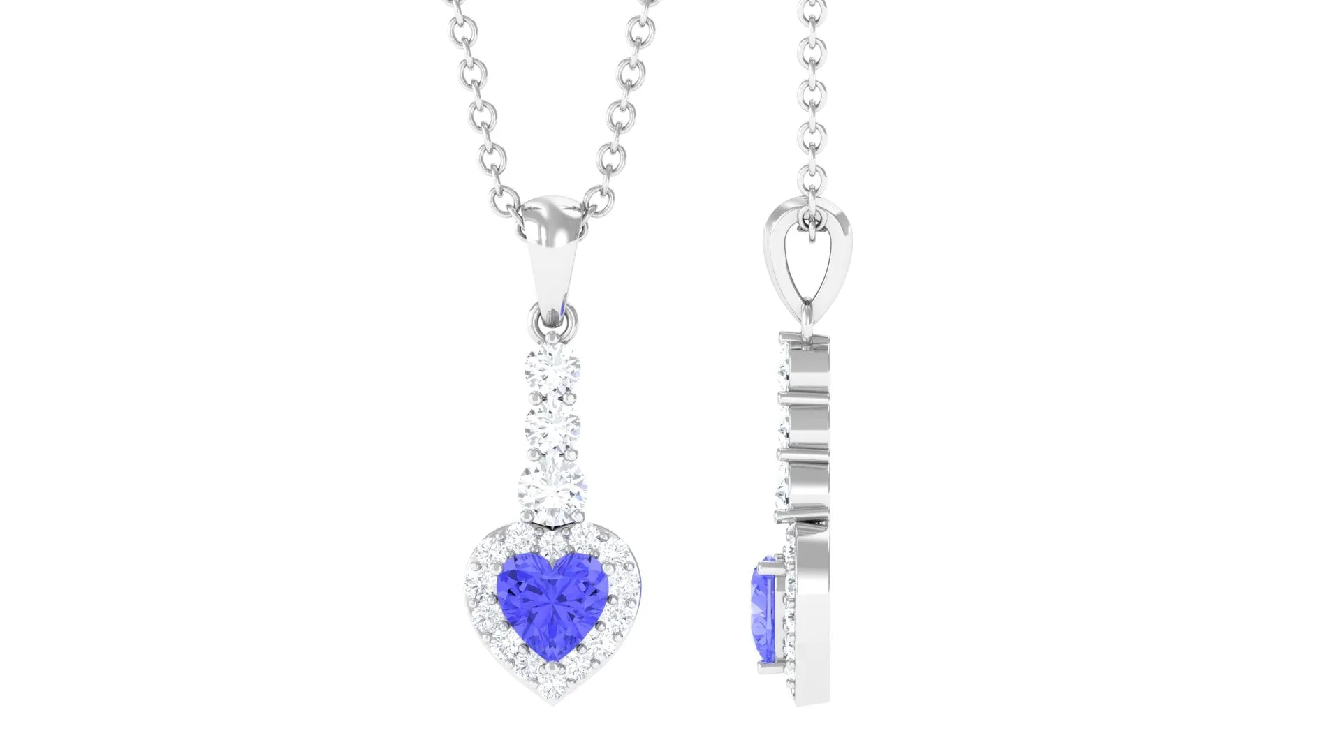 Heart Shape Tanzanite Drop Pendant with Diamond