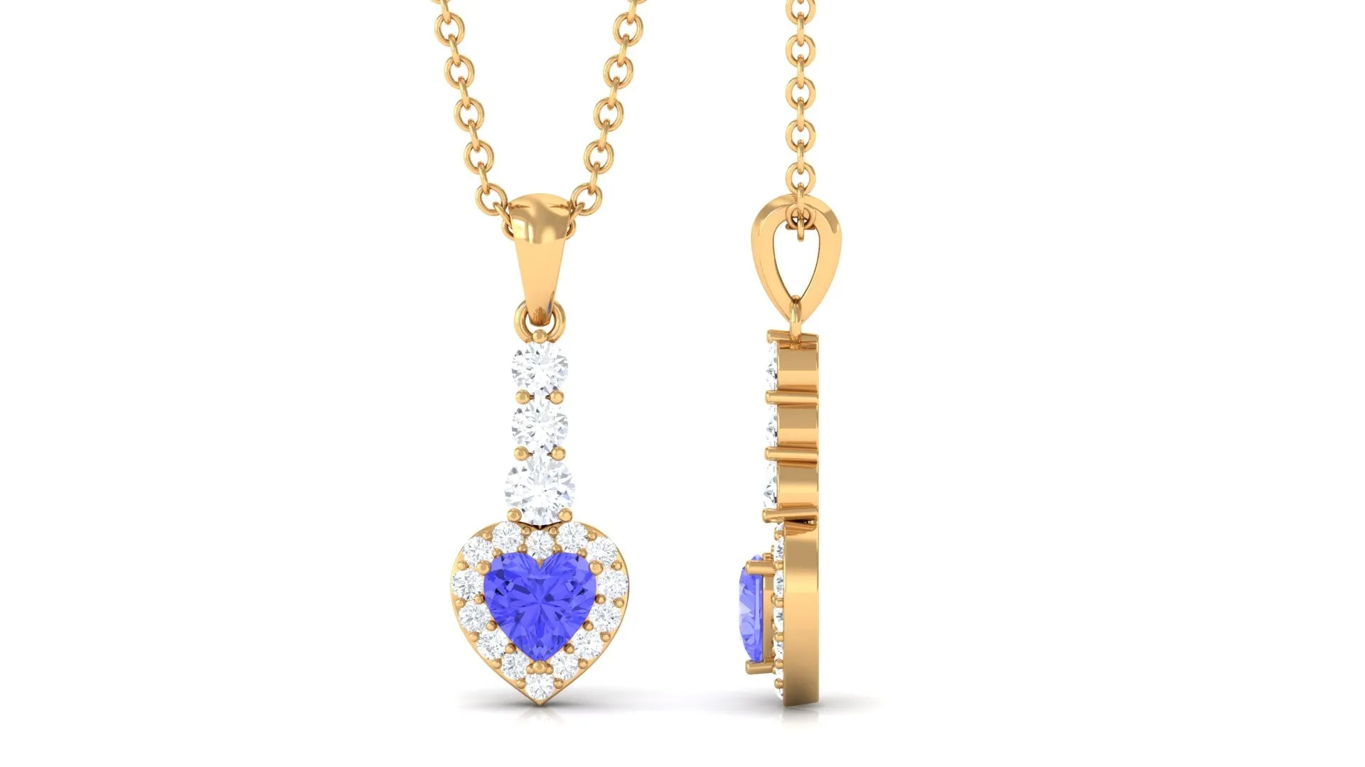 Heart Shape Tanzanite Drop Pendant with Diamond