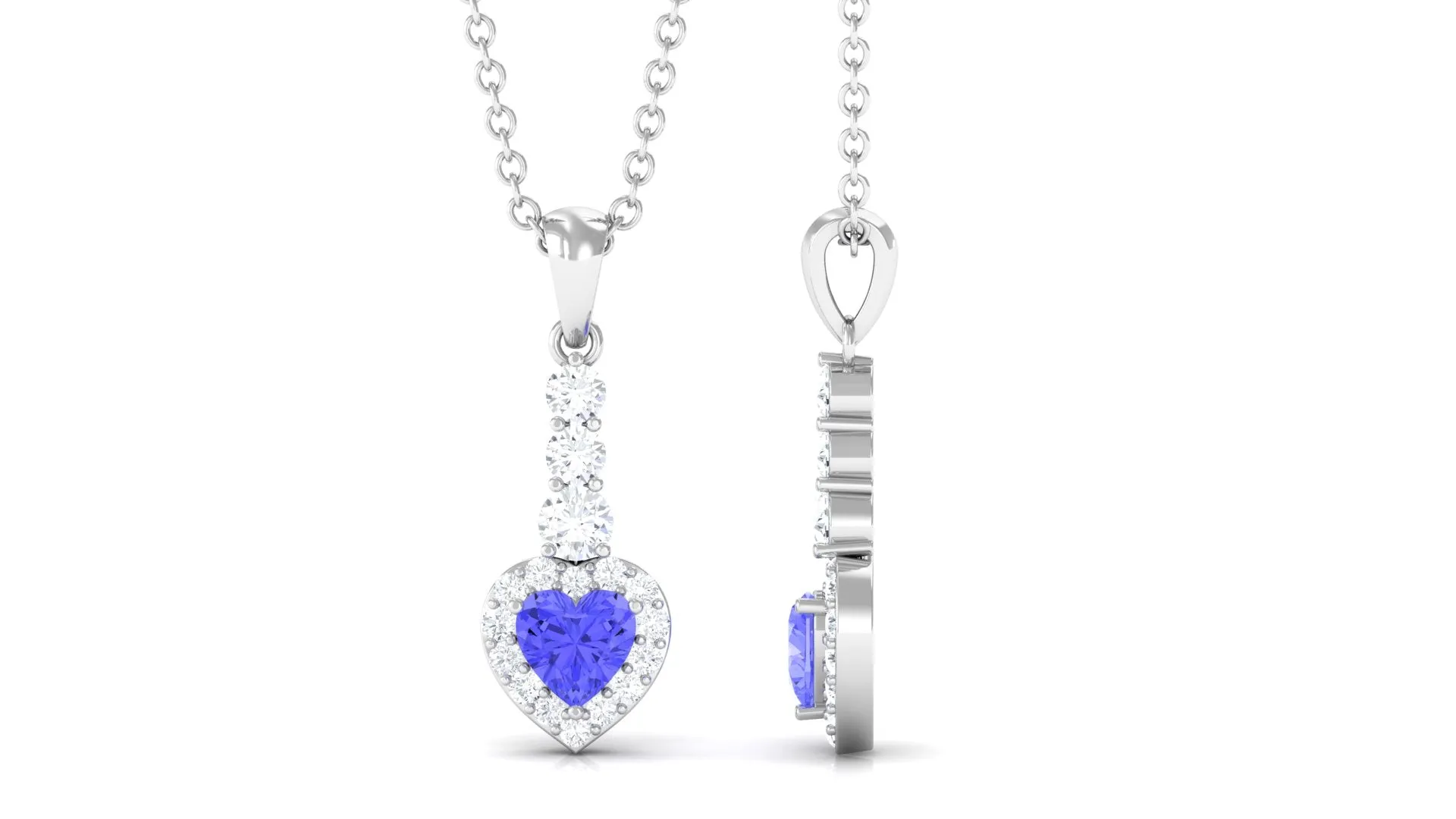 Heart Shape Tanzanite Drop Pendant with Diamond