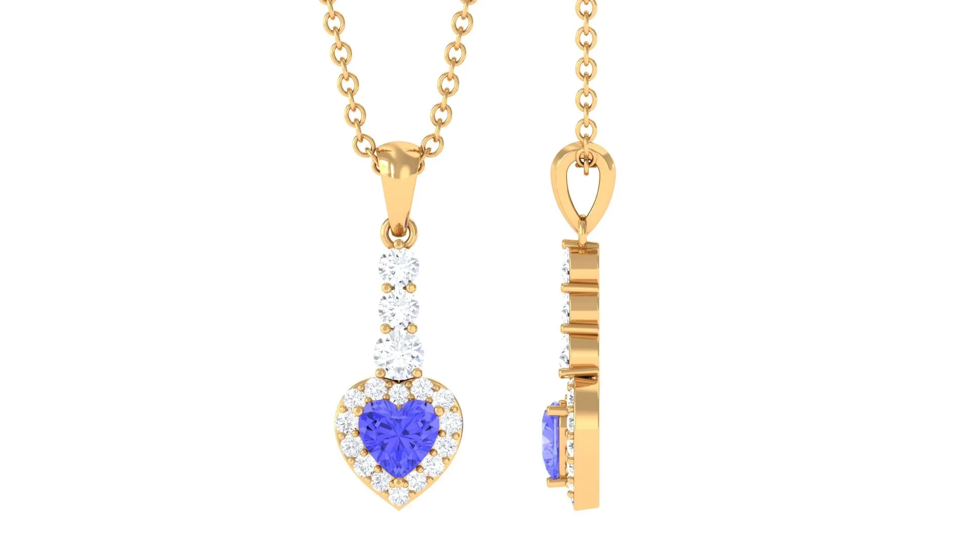 Heart Shape Tanzanite Drop Pendant with Diamond