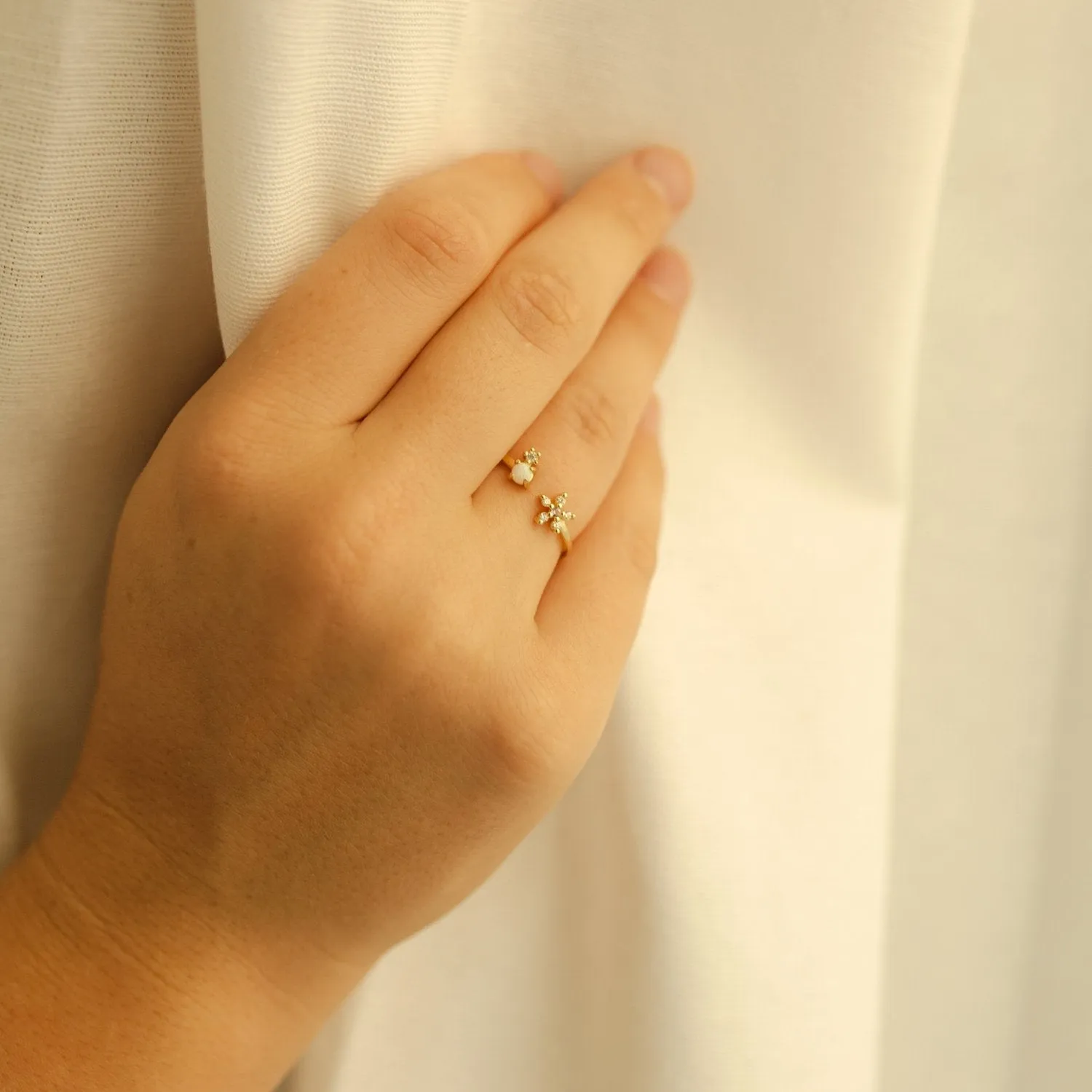 Heather Opal Floral Gold Open Ring