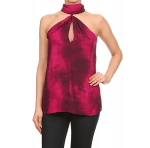 High NeckTie Dye Keyhole Top, Magenta