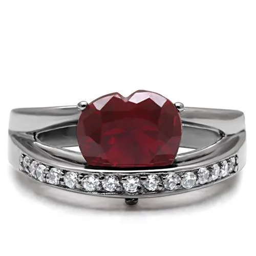 High polished (no plating) Stainless Steel Ring with AAA Grade CZ in Ruby for Women Style TK089