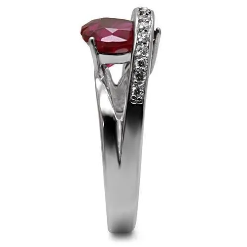 High polished (no plating) Stainless Steel Ring with AAA Grade CZ in Ruby for Women Style TK089