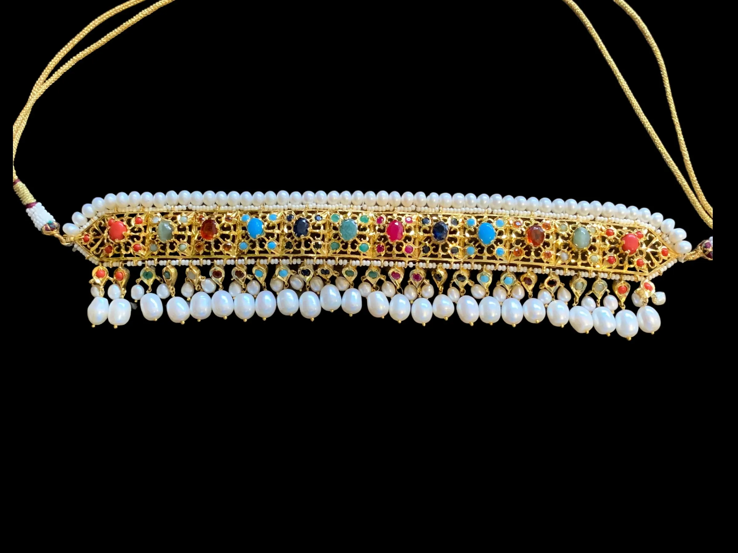 Hyderabadi navratan choker set in gold plated silver ( READY TO SHIP )