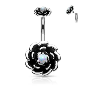 Internally Threaded Opal Center Rose Belly Ring