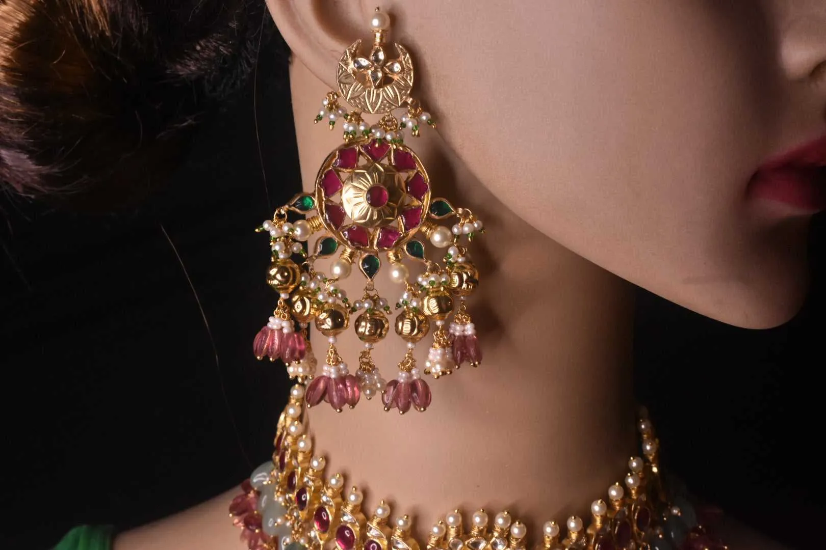 Kempu And Kundan Long Necklace With Choker Bridel Set