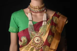 Kempu And Kundan Long Necklace With Choker Bridel Set