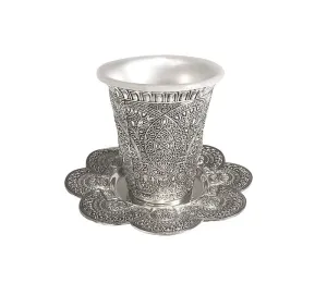 Kiddush Cup set Filigree Silver plate plastic insert included