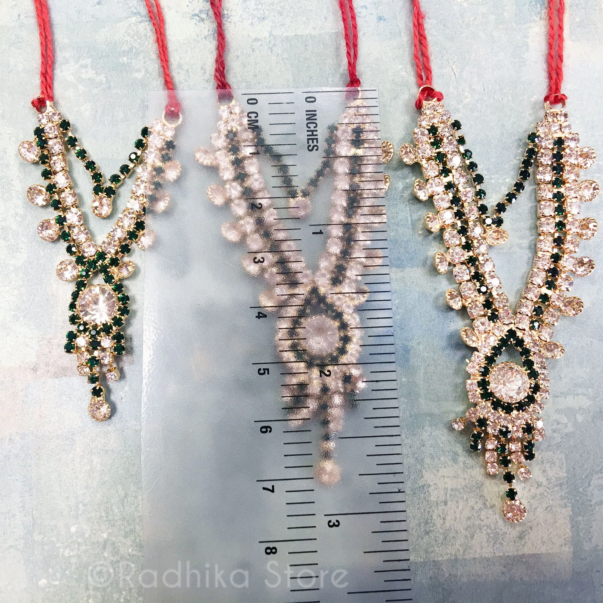 Krishna Prema - Emerald - Multi Strand - Rhinestone Deity Necklace