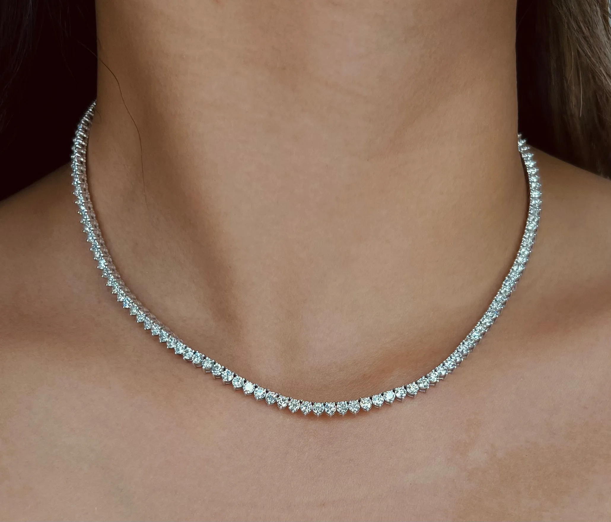 Lab Grown Diamond Tennis Necklace - Three Prong Setting