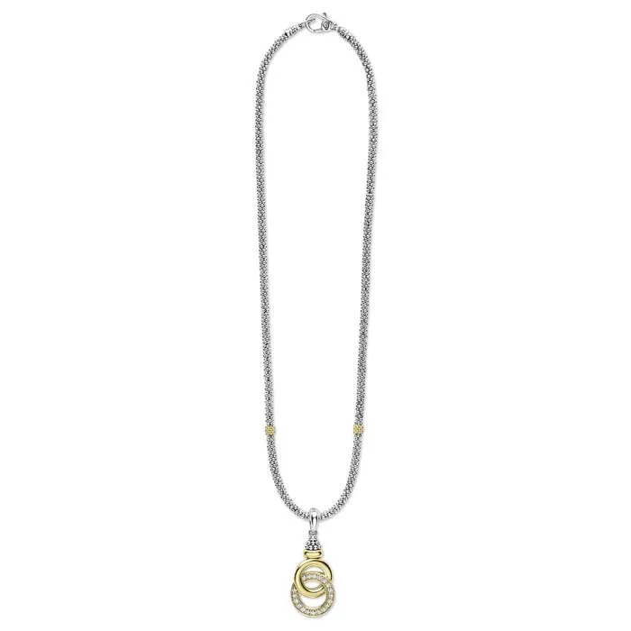 LAGOS Two-Tone Interlocking Diamond Pendant Necklace in Sterling Silver and 18K Yellow Gold