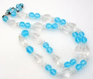 Light Blue & Clear Crystal Bead Necklace Vintage 27"