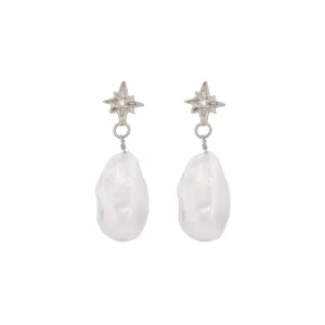 Lost Without You Diamond & Baroque Pearl Earrings - 14k White Gold