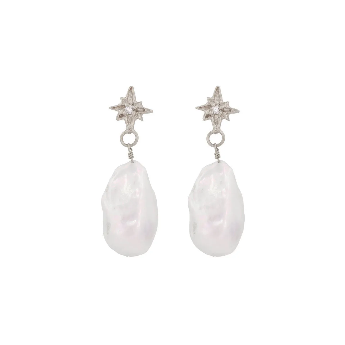 Lost Without You Diamond & Baroque Pearl Earrings - 14k White Gold