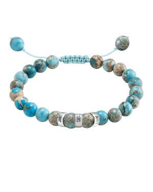 Men's Turquoise Imperial Jasper Engravable Bead Bracelet - 14K White Gold