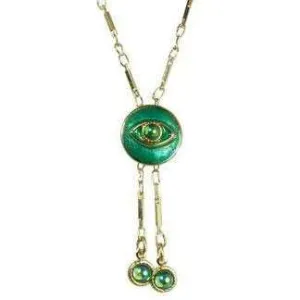 Michal Golan Brilliant Green and Gold Evil Eye Round Pendant Necklace with Round Drop Beads