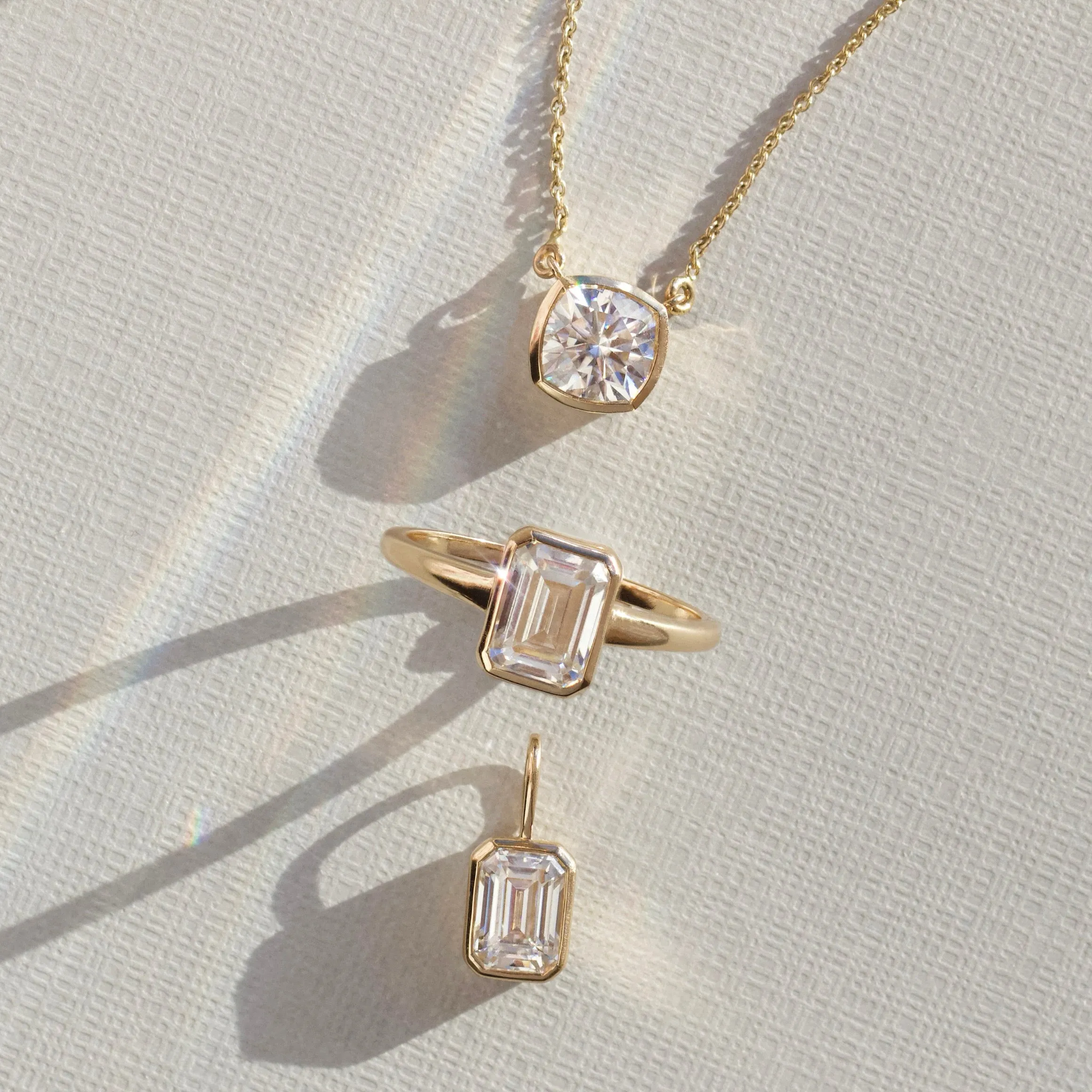 Moissanite Emerald Cut Bezel Set Pendant