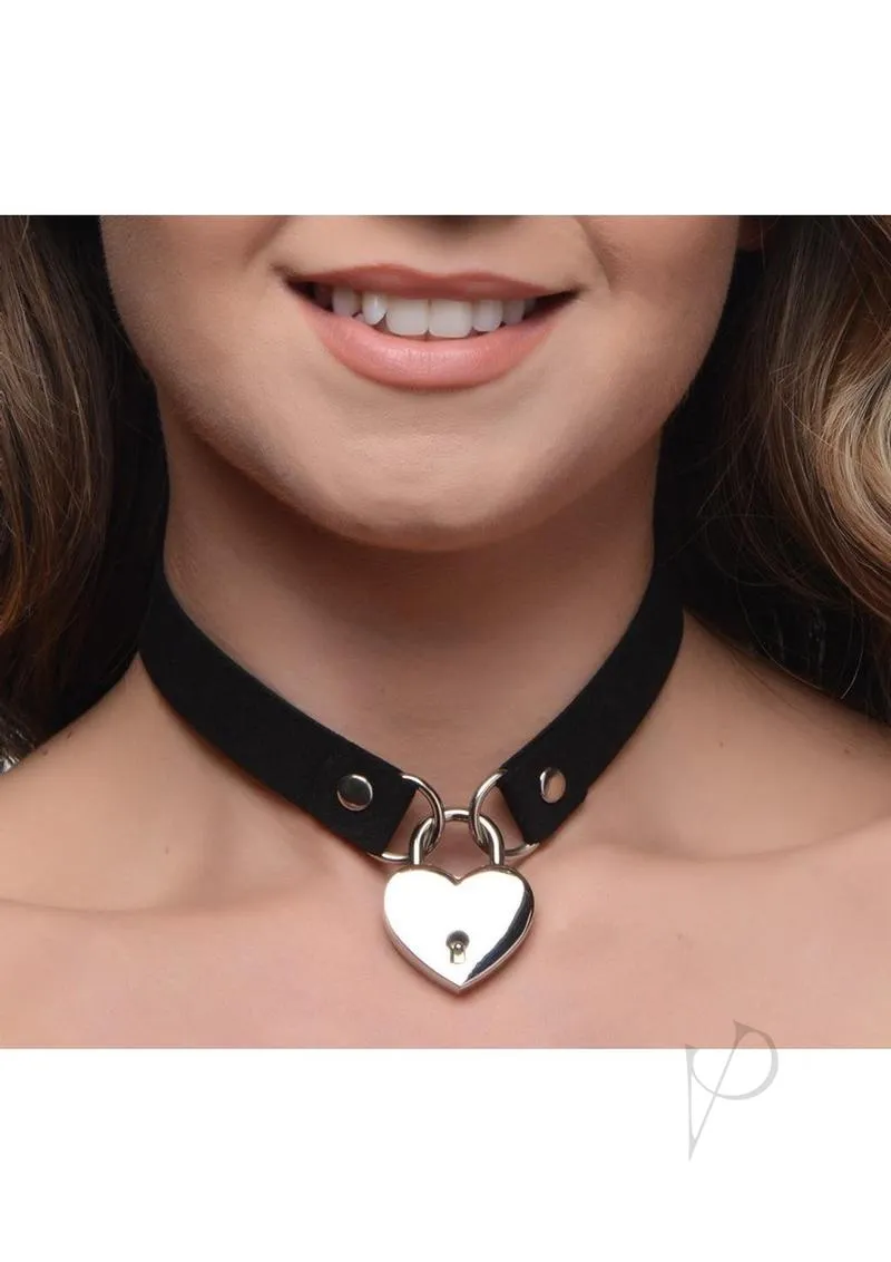 Ms Lock It Heart Lock and Key Choker Black