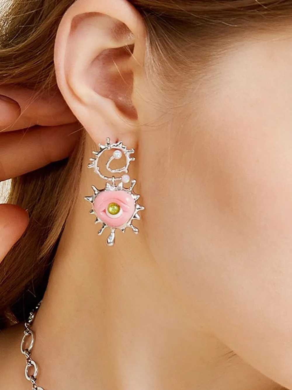 MUKTANK X QUANDO Pink Monster Sterling Silver Earrings