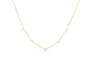 Multi Diamond Cluster Yellow Gold Necklace