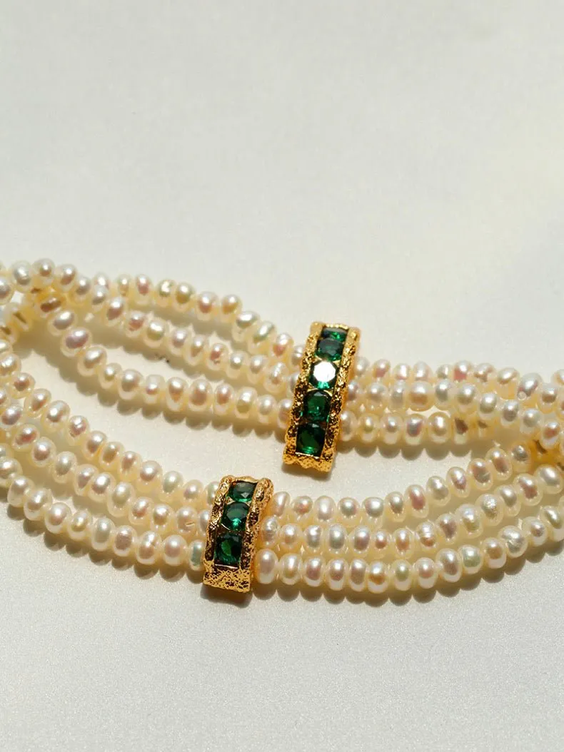 Natural Seed Pearl Multi-layer Emerald Necklace Choker