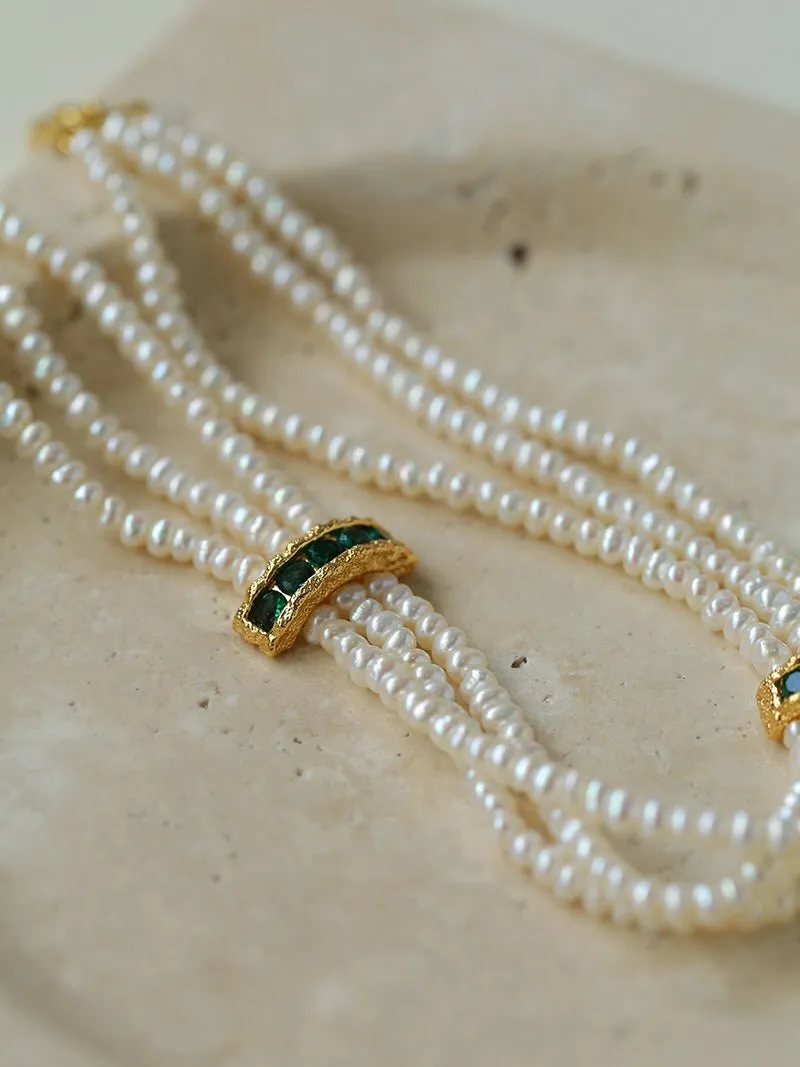 Natural Seed Pearl Multi-layer Emerald Necklace Choker