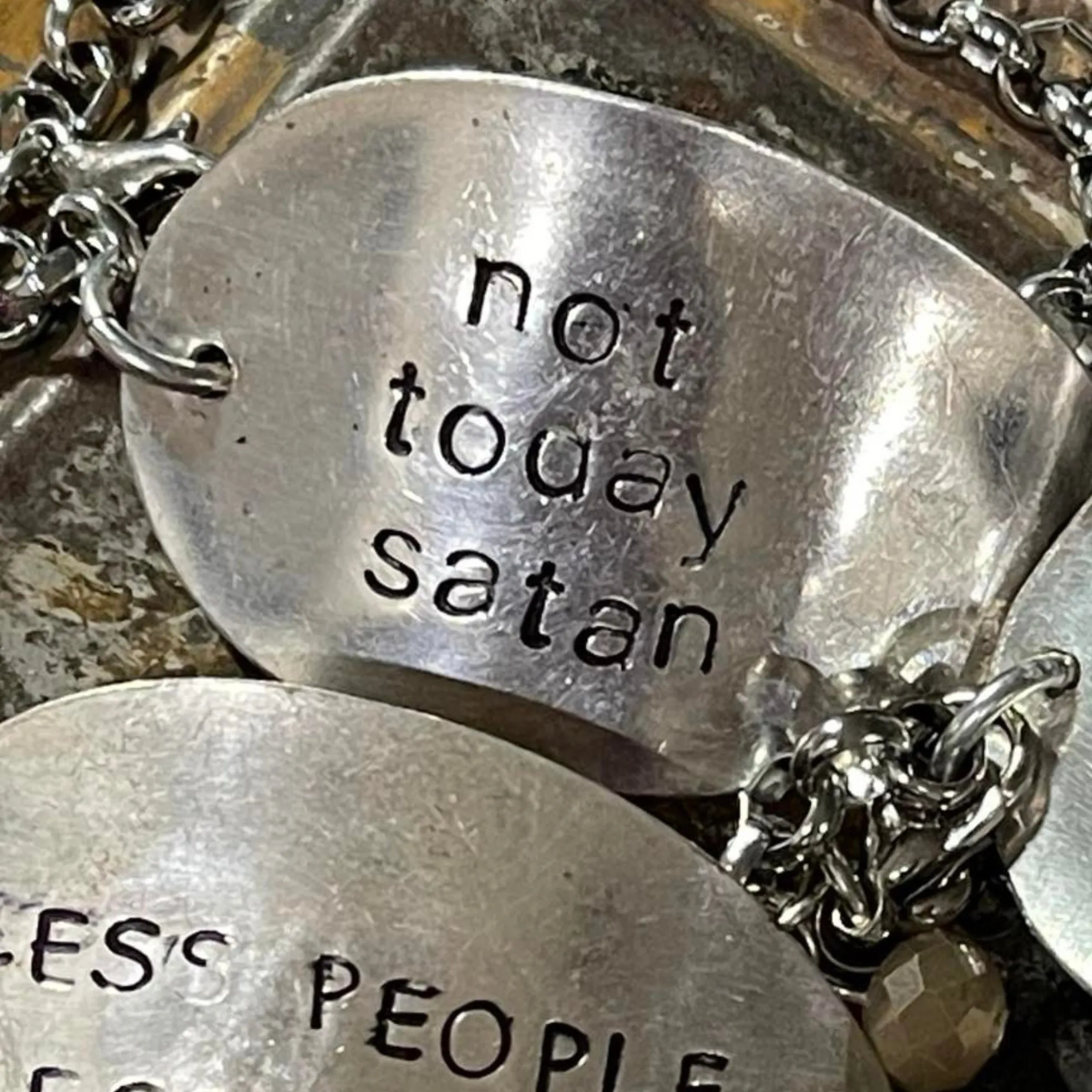 'Not Today Satan' - Hammered Spoon & Chain Bracelet