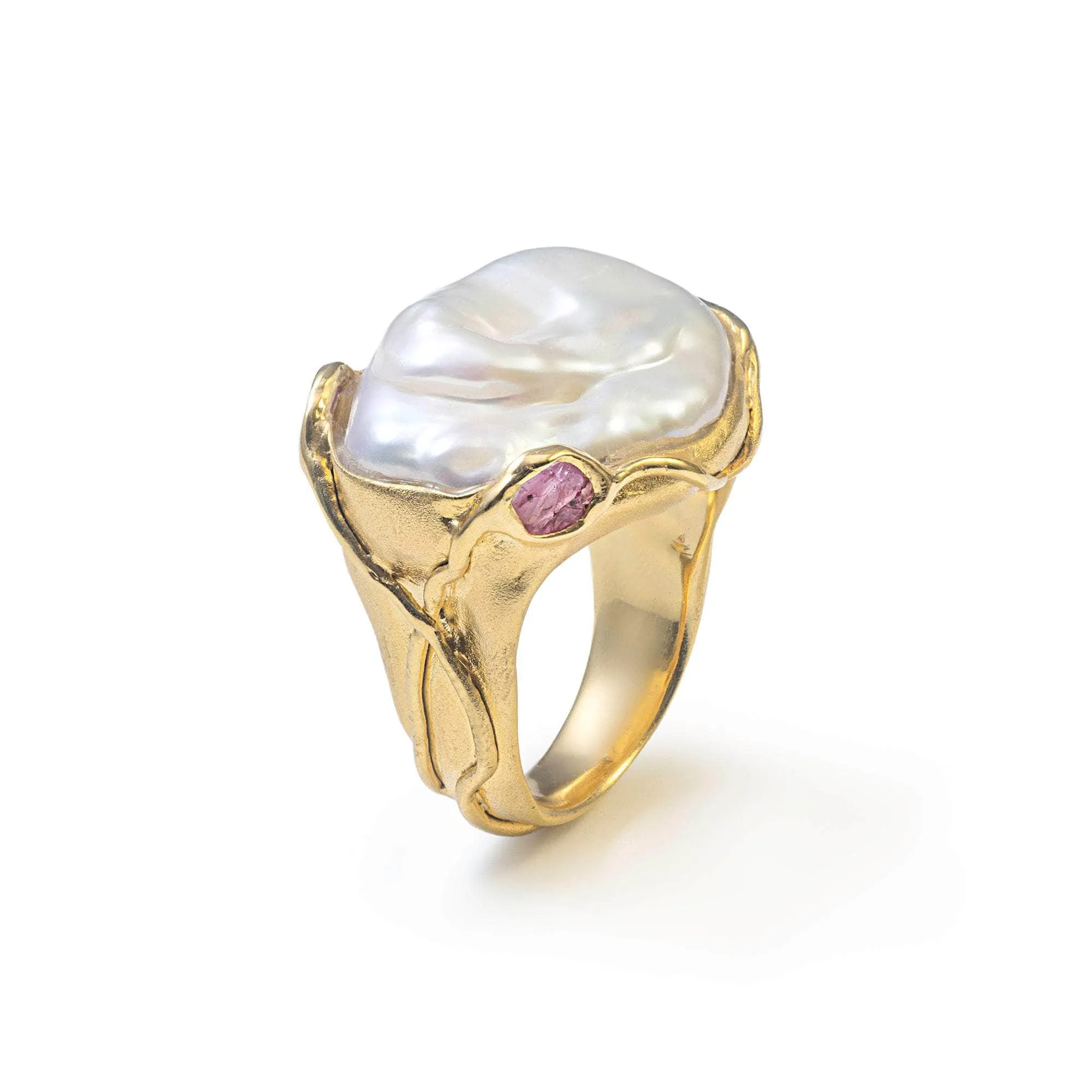 Ono Baroque Pearl and Rough Ruby Ring (18K Gold)