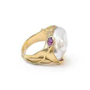 Ono Baroque Pearl and Rough Ruby Ring (18K Gold)