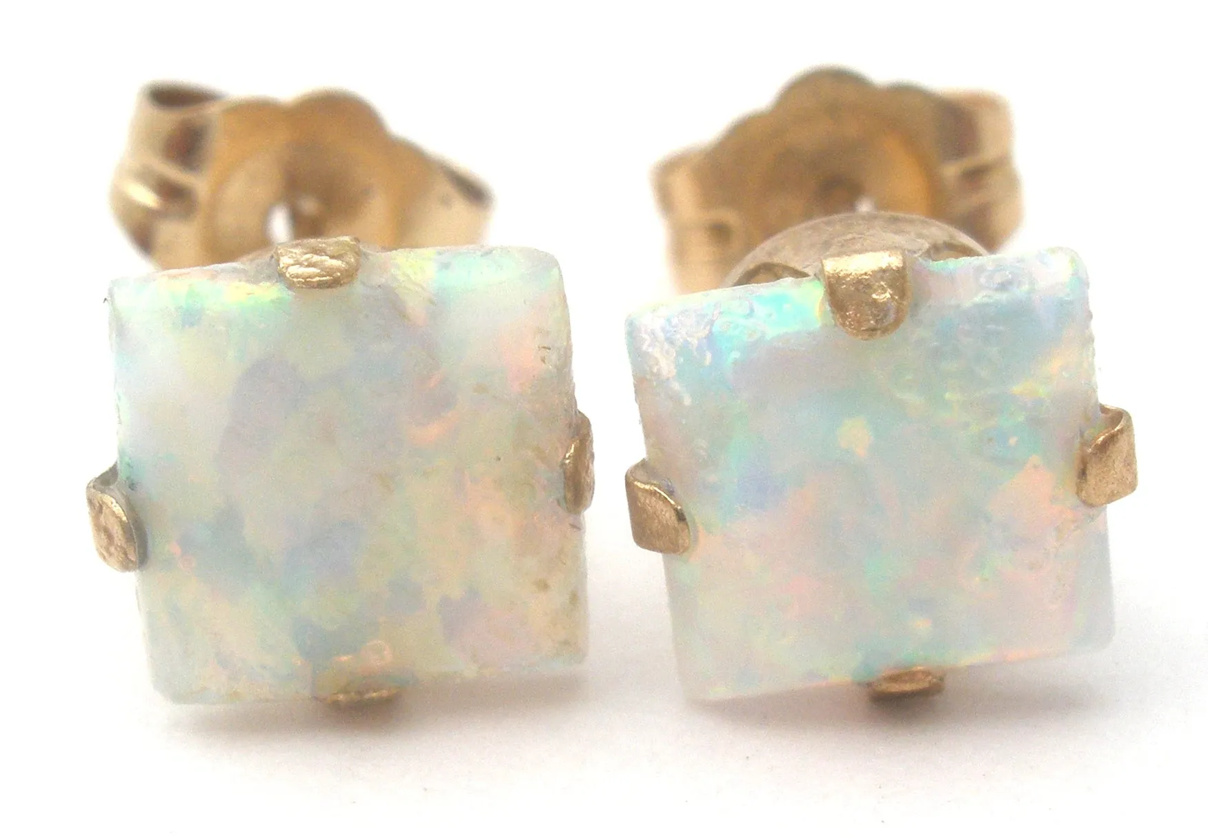 Opal Earrings 10K Gold Studs Vintage