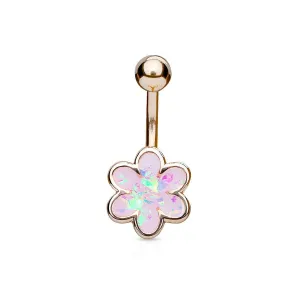 Opal Glitter Filled Flower Belly Ring