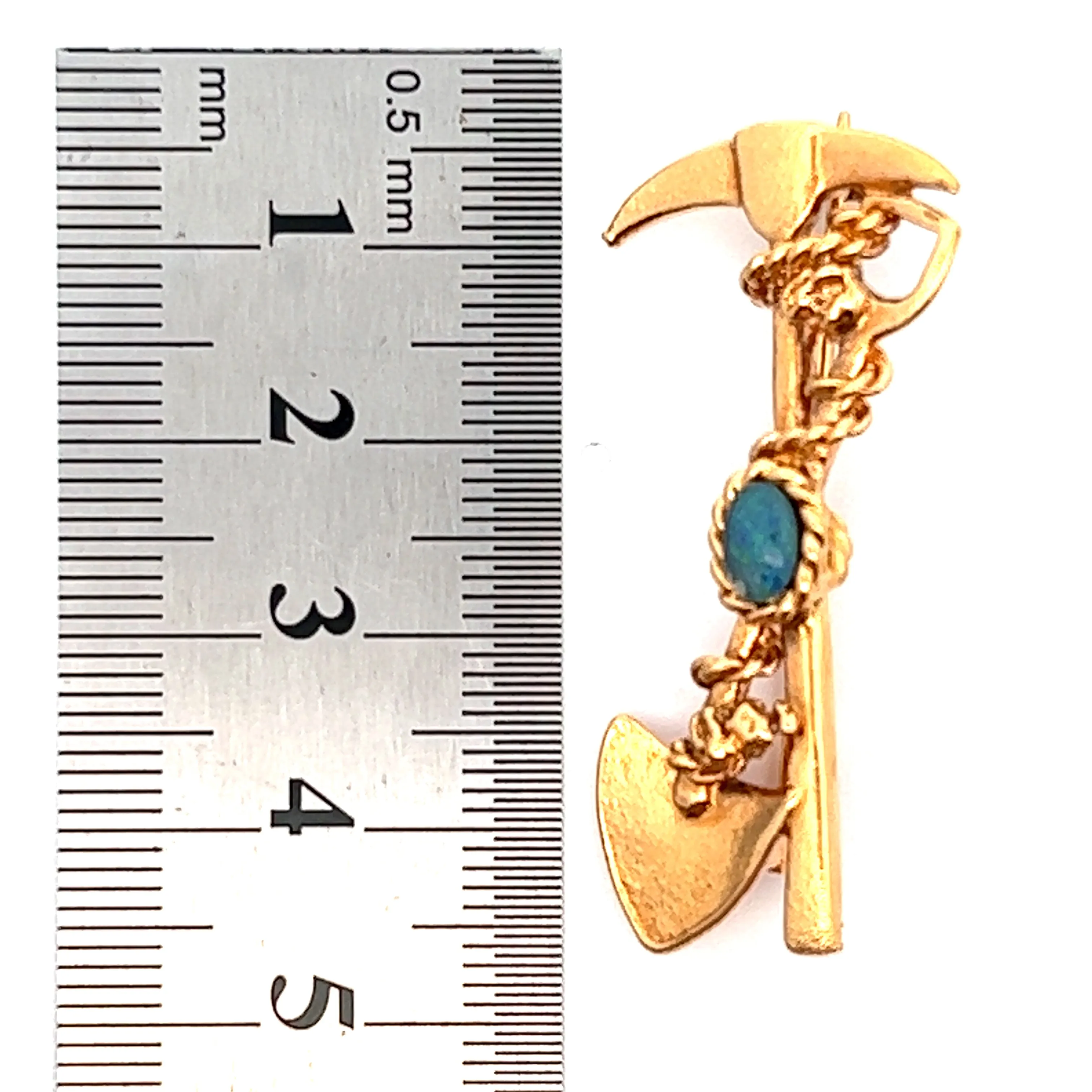 Opal Gold Plated Miners Brooch with Pick & Shovel