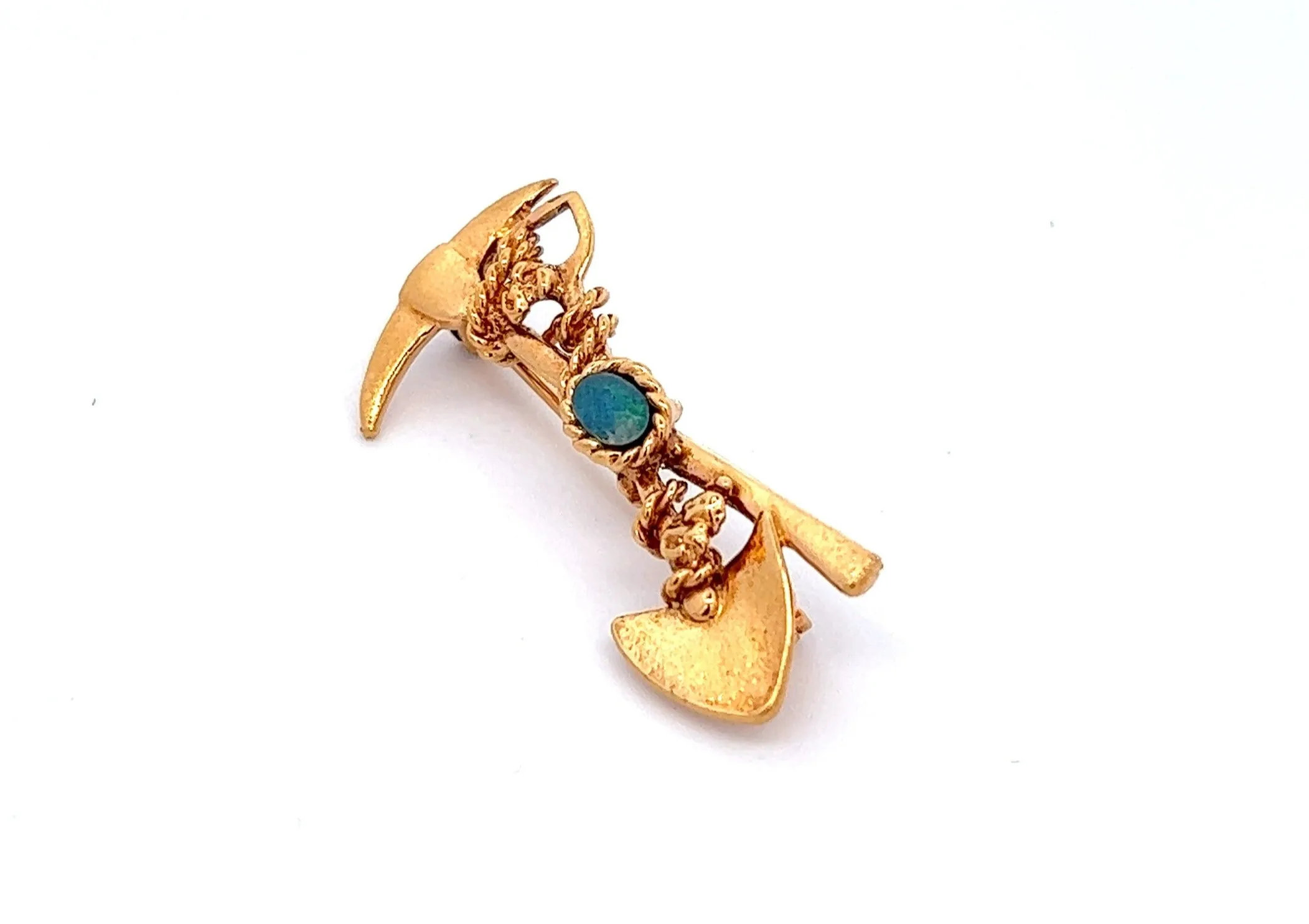 Opal Gold Plated Miners Brooch with Pick & Shovel