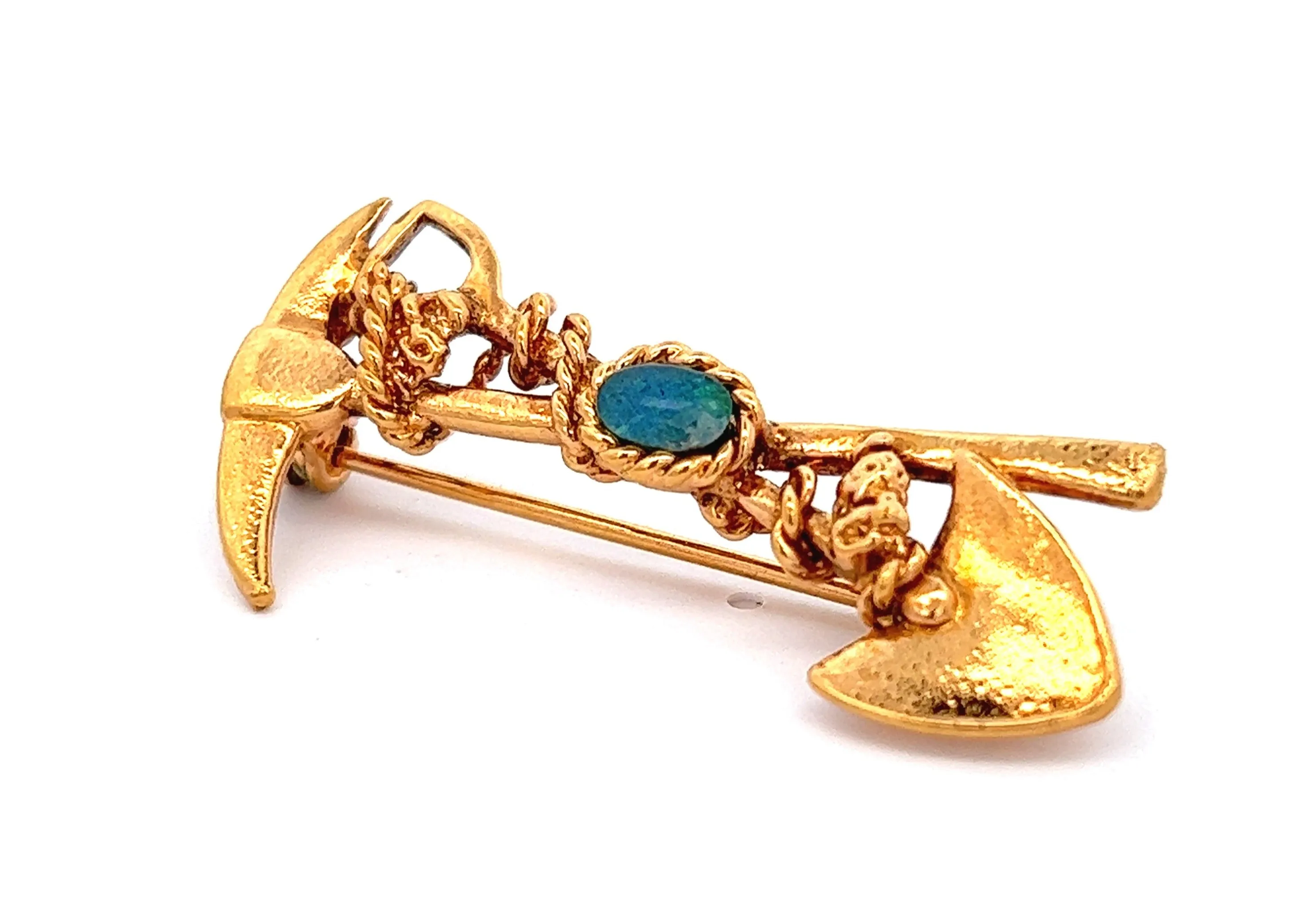 Opal Gold Plated Miners Brooch with Pick & Shovel