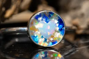 Opal Heart Ring with Cremation Ashes