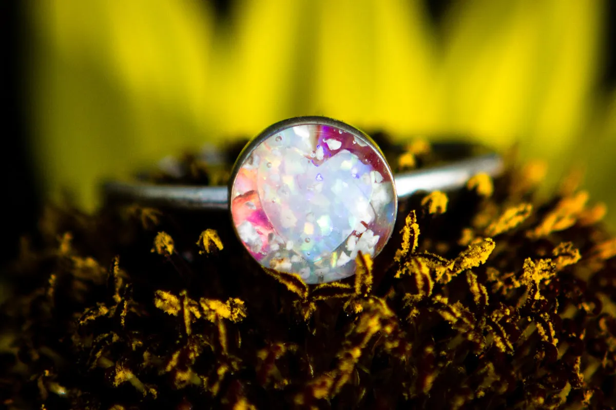 Opal Heart Ring with Cremation Ashes