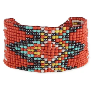 Orange, Grey & Turquoise Bead Woven Cuff Bracelet