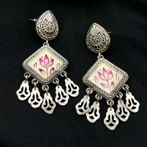 Oxidized German Silver Hand Painted Meenakari Earrings