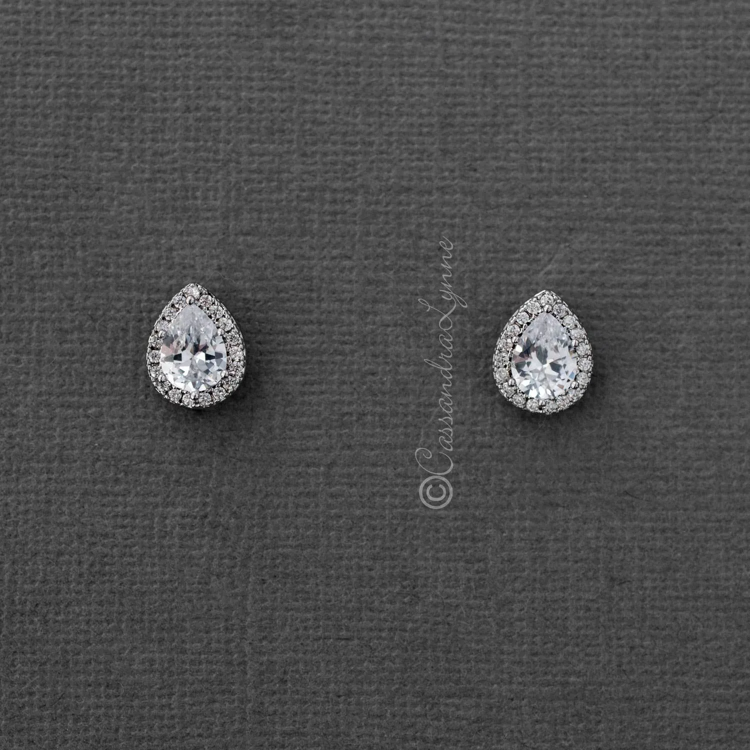 Pave Pear Stud CZ Bridal Earrings